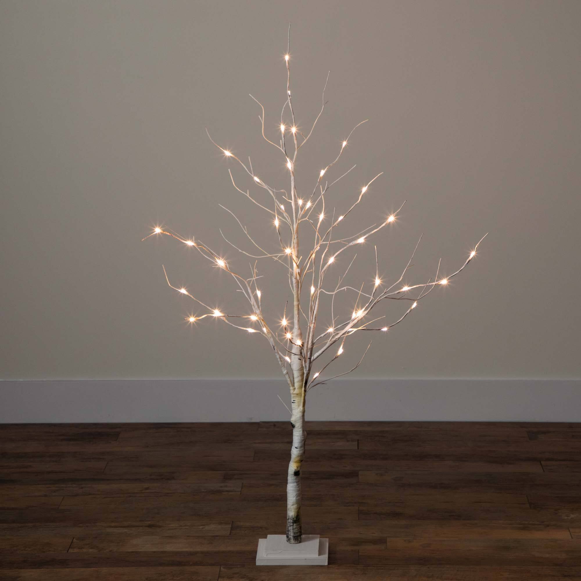 4ft. Pre-Lit White Birch Artificial Christmas Tree, White LED Lights